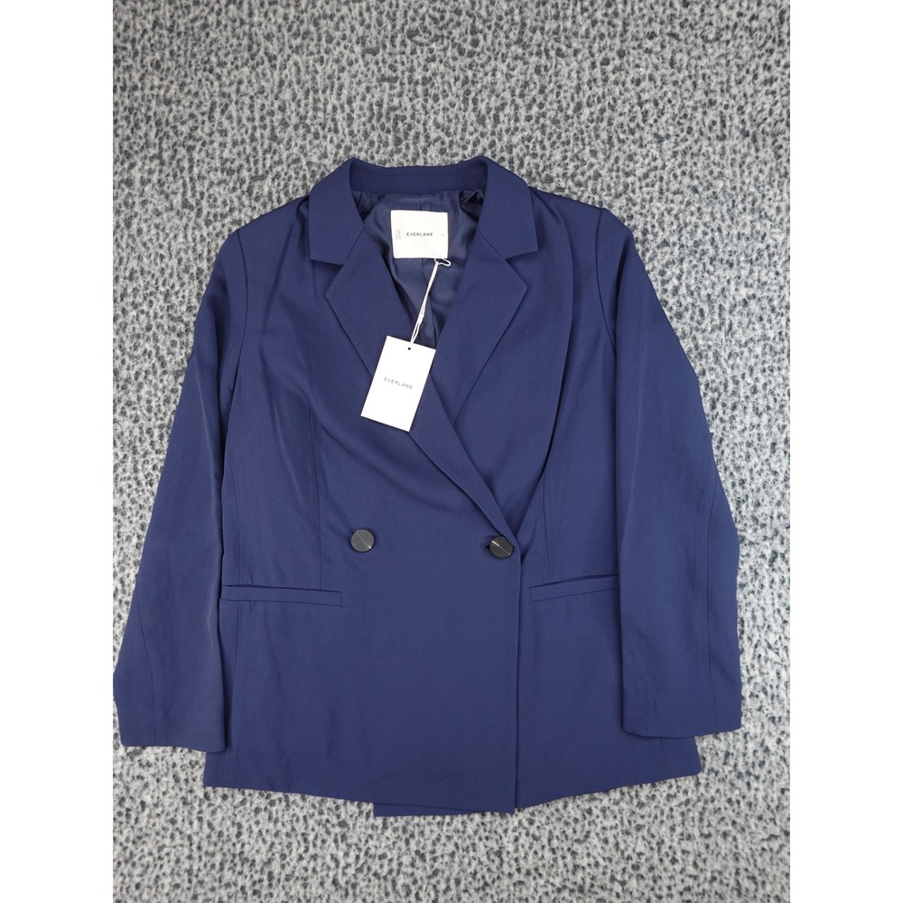 Everlane Drape Blazer Womens 6 Navy Blue Double Breasted Relaxed Fit 33300-8